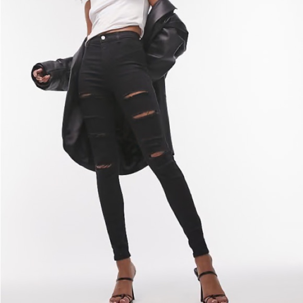 Topshop Joni Black Ripped Skinny Jeans